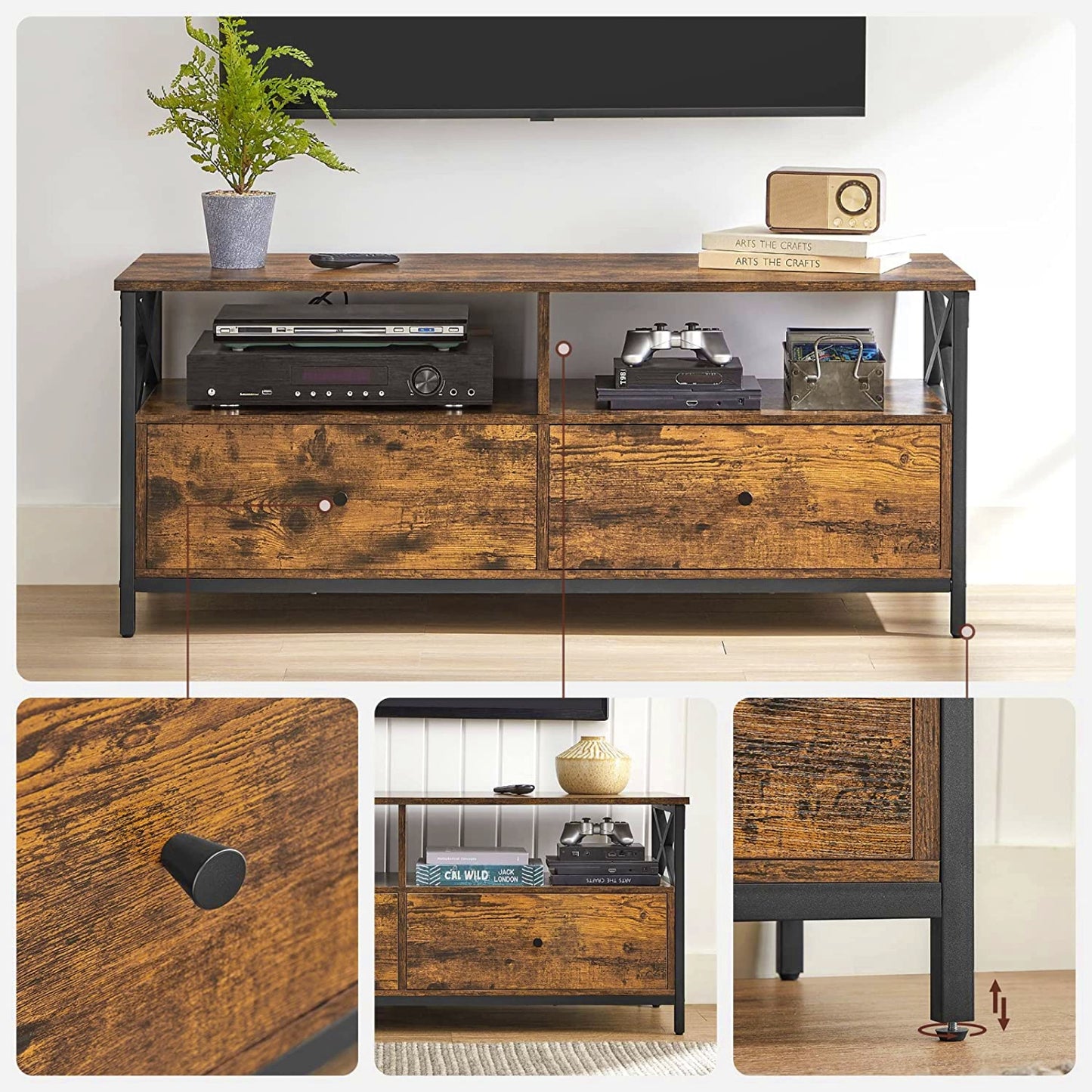 Modern TV Stand Large Media Storage Cabinet Industrial Living Room Console Table