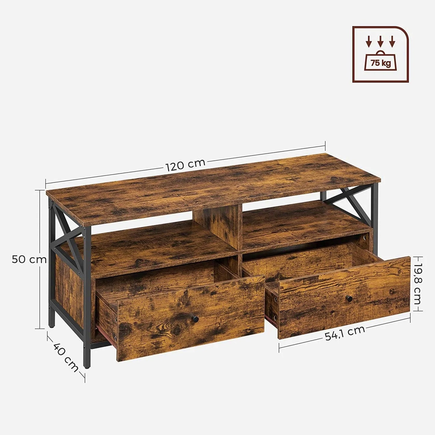 Modern TV Stand Large Media Storage Cabinet Industrial Living Room Console Table