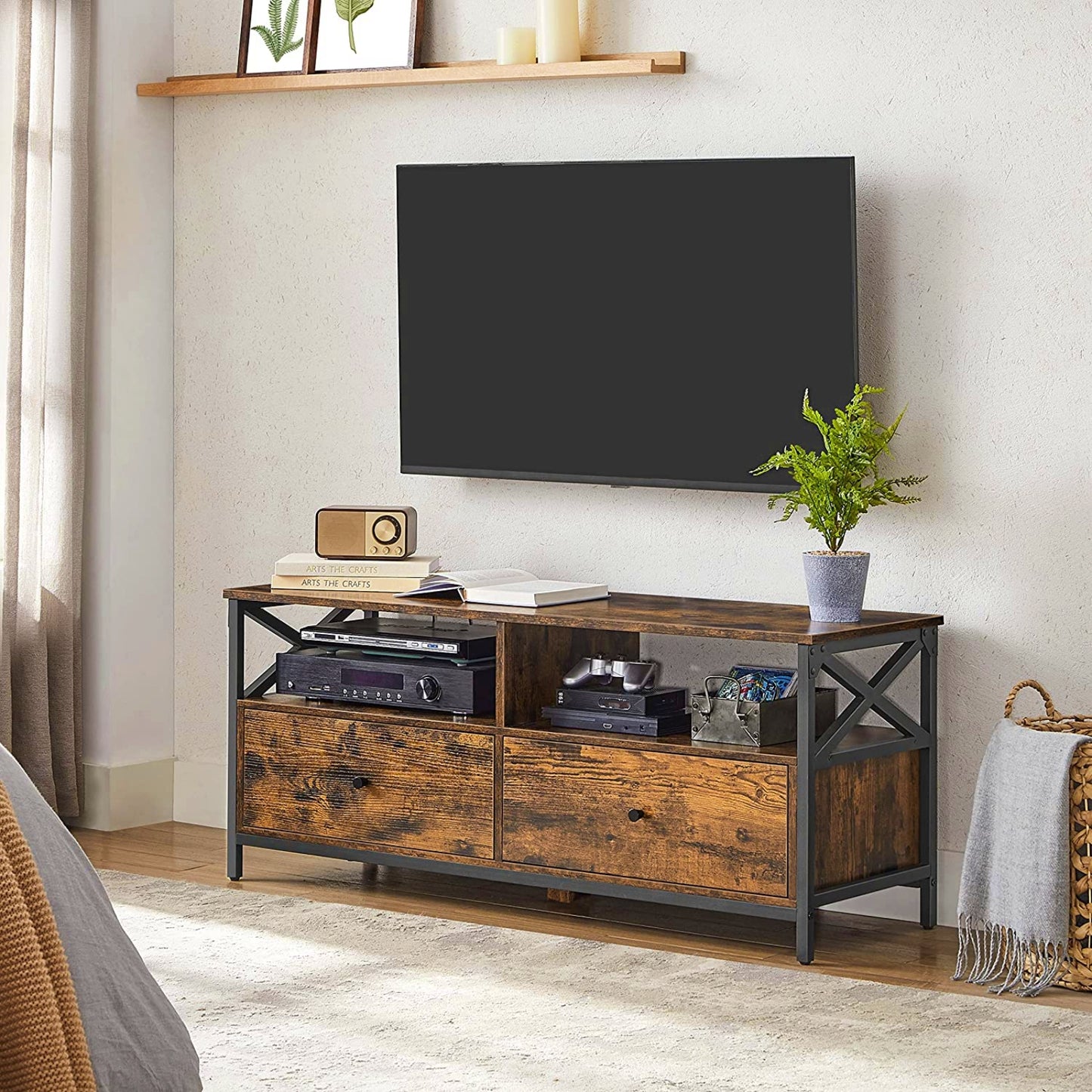 Modern TV Stand Large Media Storage Cabinet Industrial Living Room Console Table