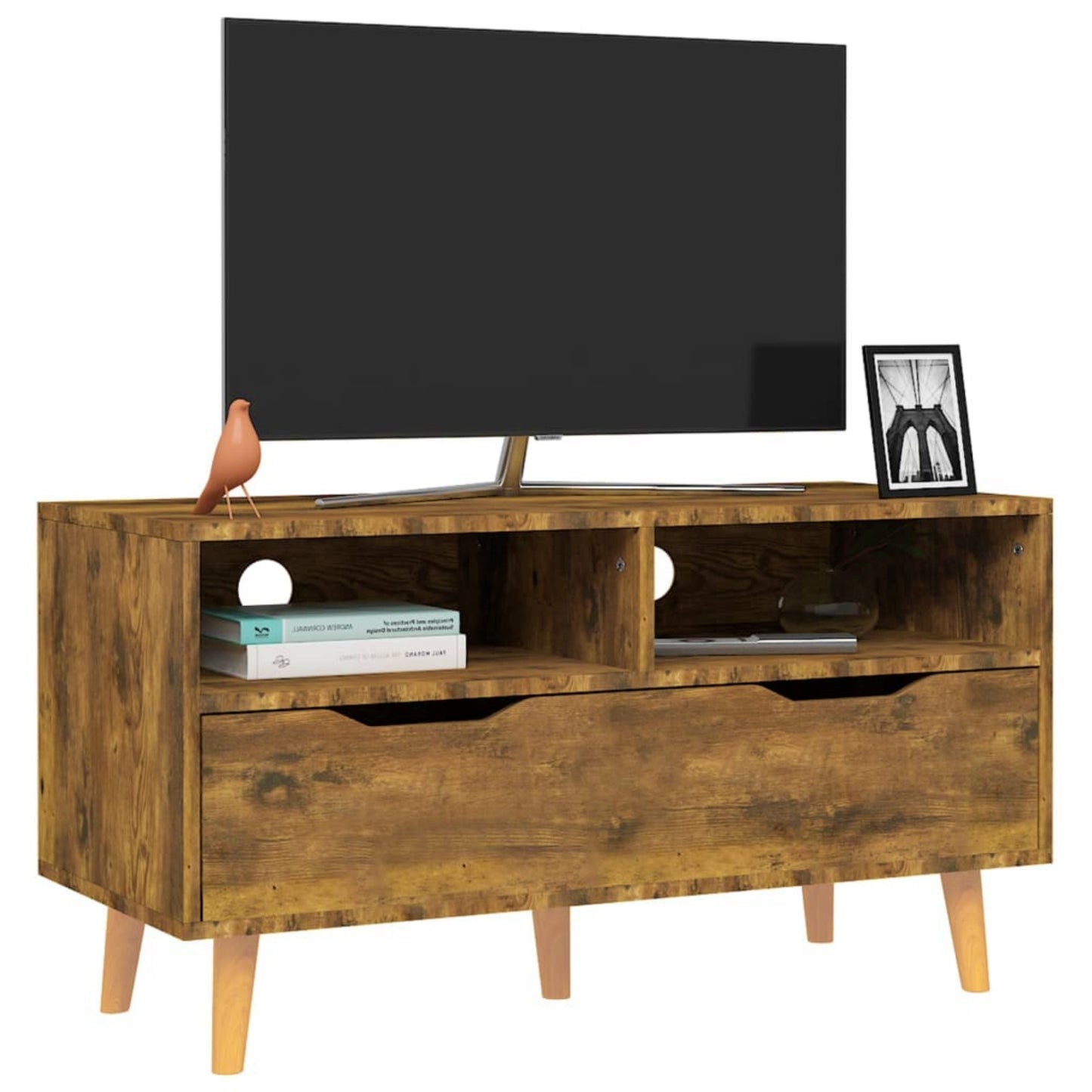 Retro TV Stand Vintage Brown Media Unit Lounge Scandinavian Display Cabinet