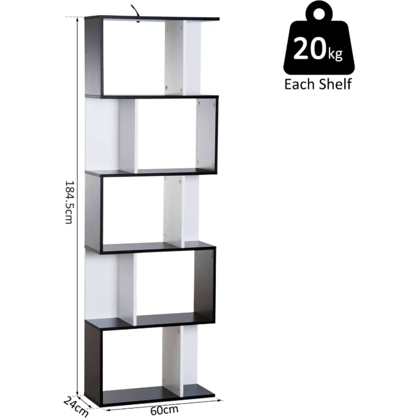 White Tall Bookcase Modern Black Storage Cabinet Lounge Display Shelving Unit