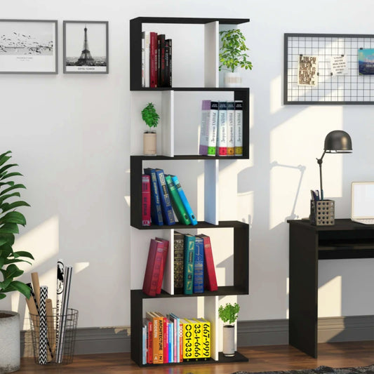 White Tall Bookcase Modern Black Storage Cabinet Lounge Display Shelving Unit