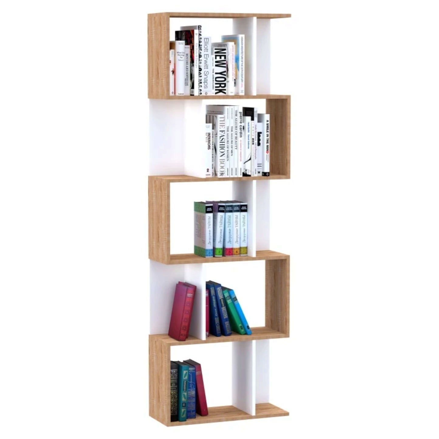 Modern Tall Bookcase White Oak Storage Cabinet Lounge Display Shelving Unit