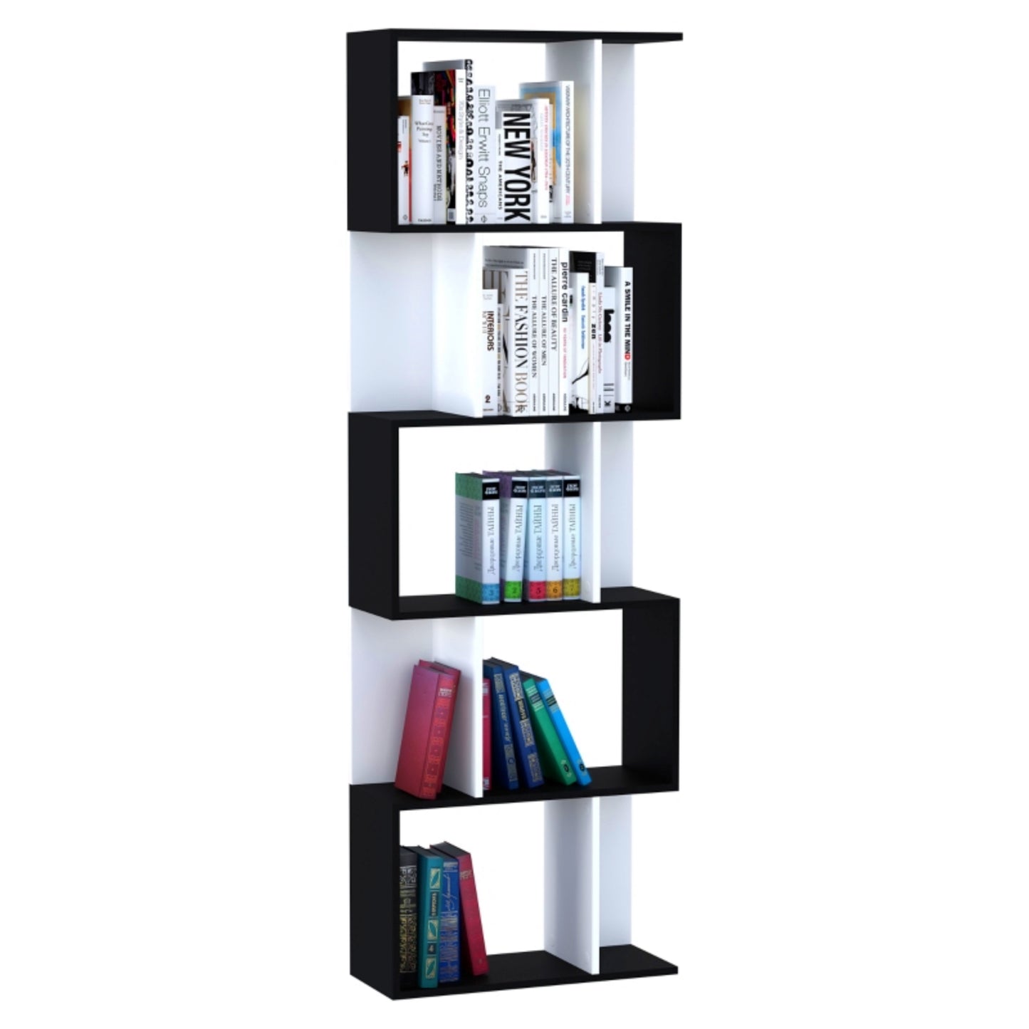 White Tall Bookcase Modern Black Storage Cabinet Lounge Display Shelving Unit