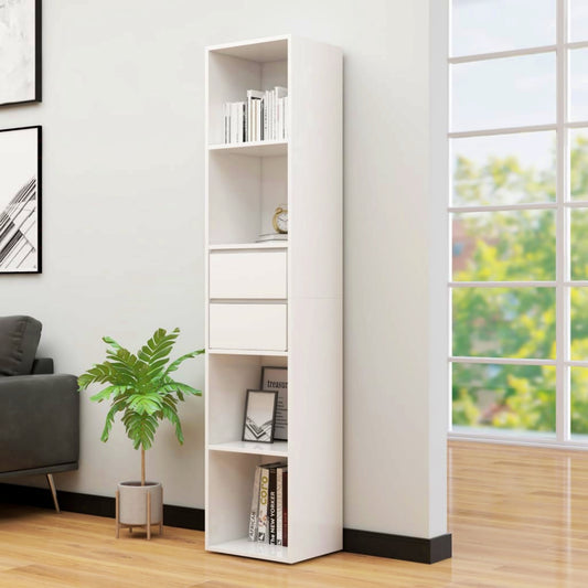 Modern White Bookcase High Gloss Lounge Bookshelf Slim Display Storage Cabinet