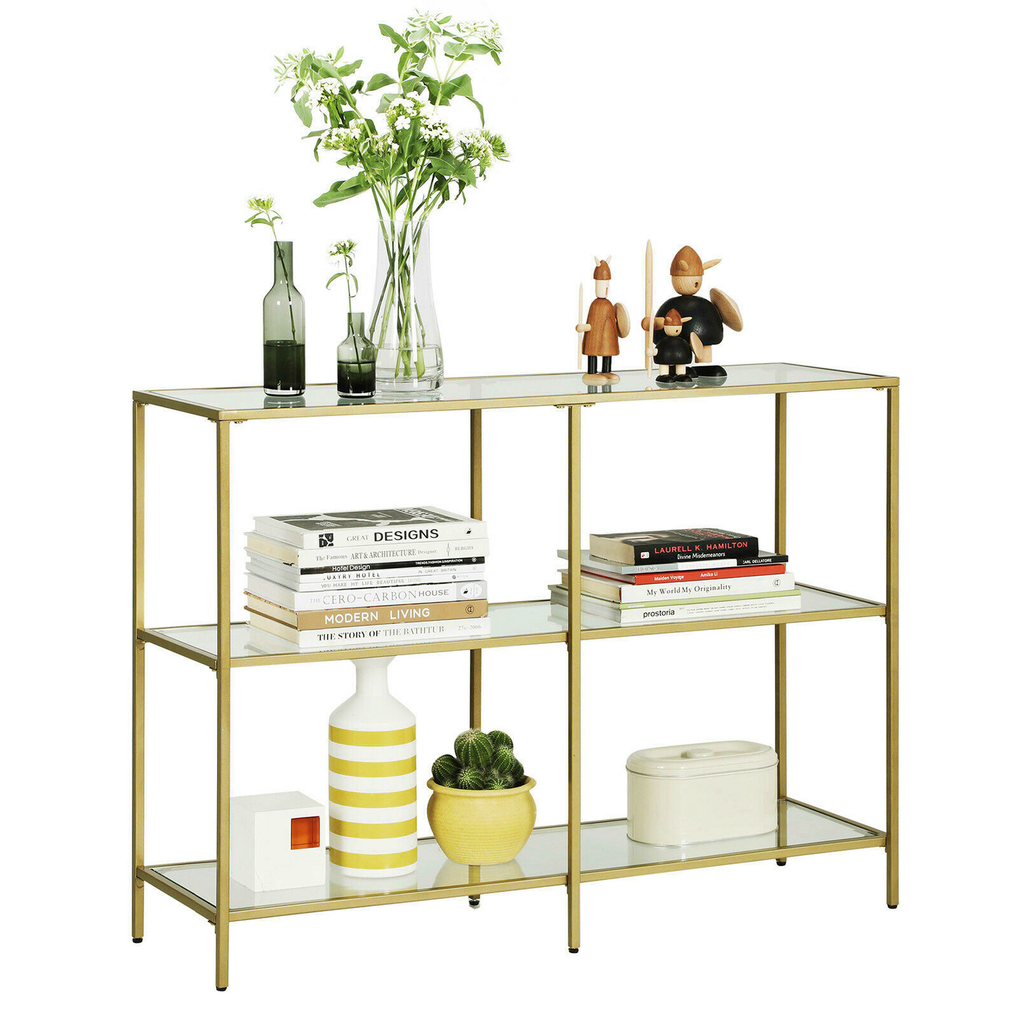 Modern Glass Console Table Slim Hallway Display Cabinet Gold Clear Living Room Narrow Sofa End Stand