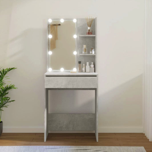 Modern Dressing Table Grey Stone Vanity Unit Hollywood Led Mirror Makeup Storage