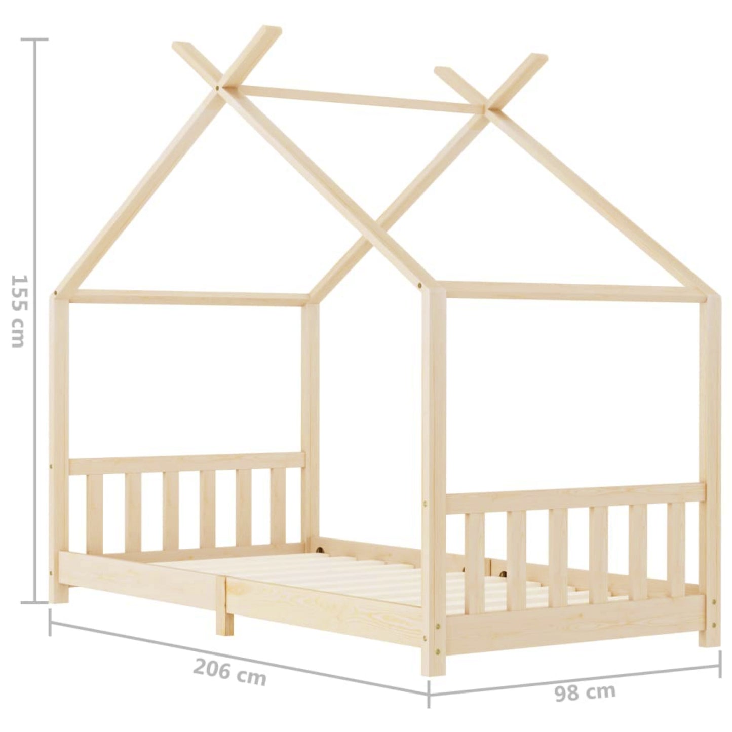 Kids House Bed Frame Wooden Teepee Tent Style Bedstead Children Cottage Playhouse