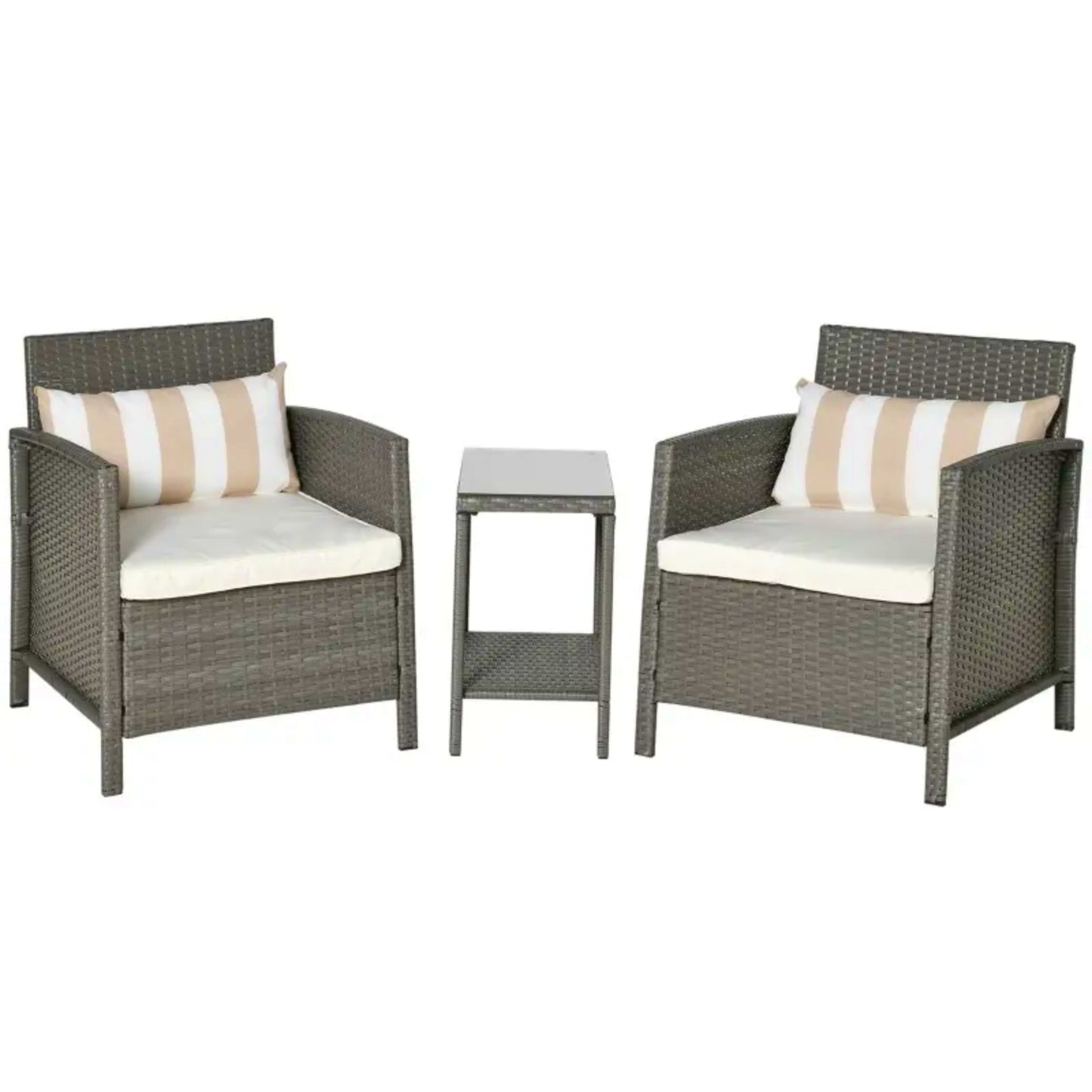 Garden Coffee Set Patio Rattan Armchair Grey Bistro Side Table Outdoor Lounger