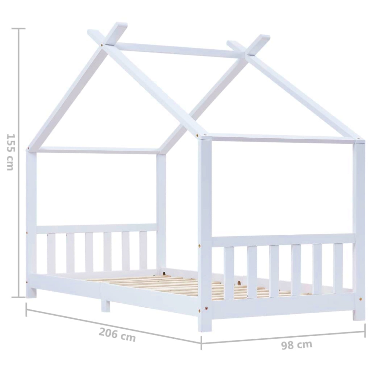 Kids Bed Frame White Teepee House Style Bedstead Children Cottage Playhouse