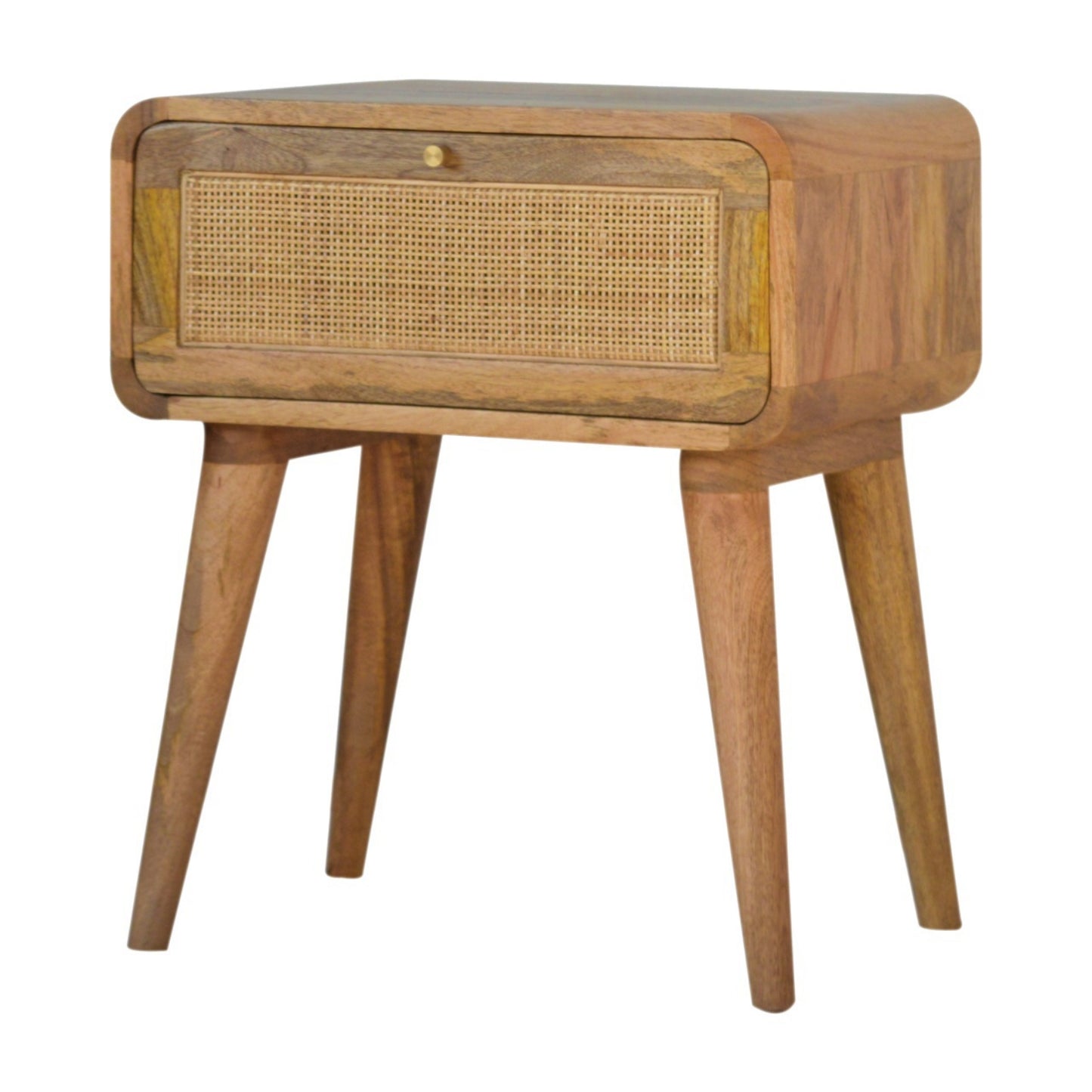 Retro Bedside Table Wooden Scandinavian Nightstand Sofa Side Table Rattan Drawer