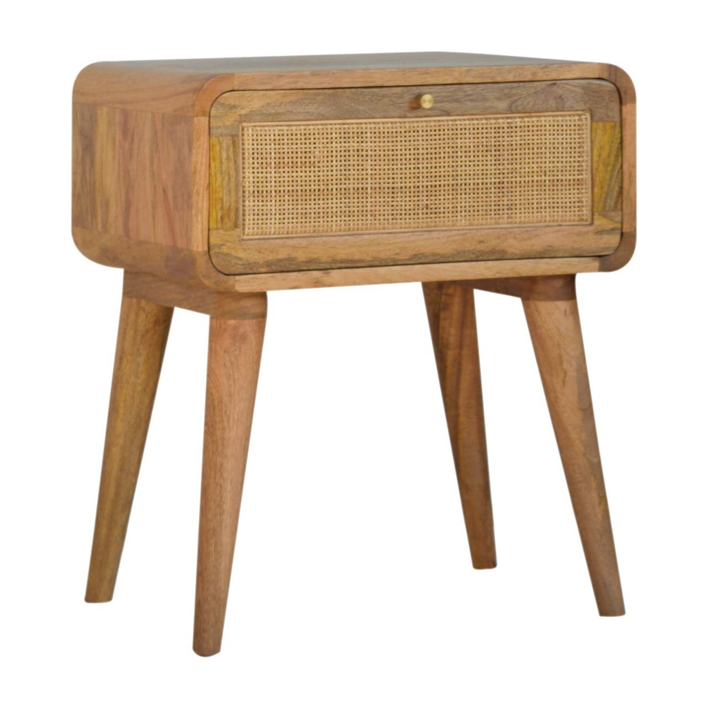 Retro Bedside Table Wooden Scandinavian Nightstand Sofa Side Table Rattan Drawer