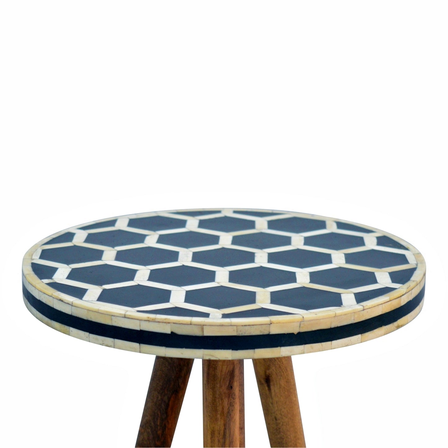 Bone Inlay Side Table Ethnic Round End Unit Retro Lounge Sofa Coffee Snack Stand