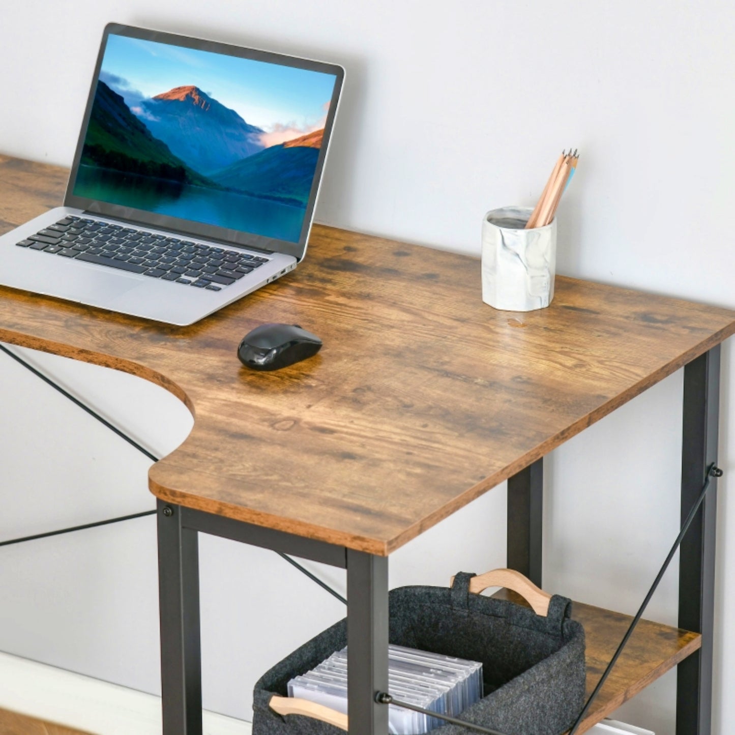 Industrial Corner Desk L-Shaped Rustic Laptop Workstation Home Office Furniture