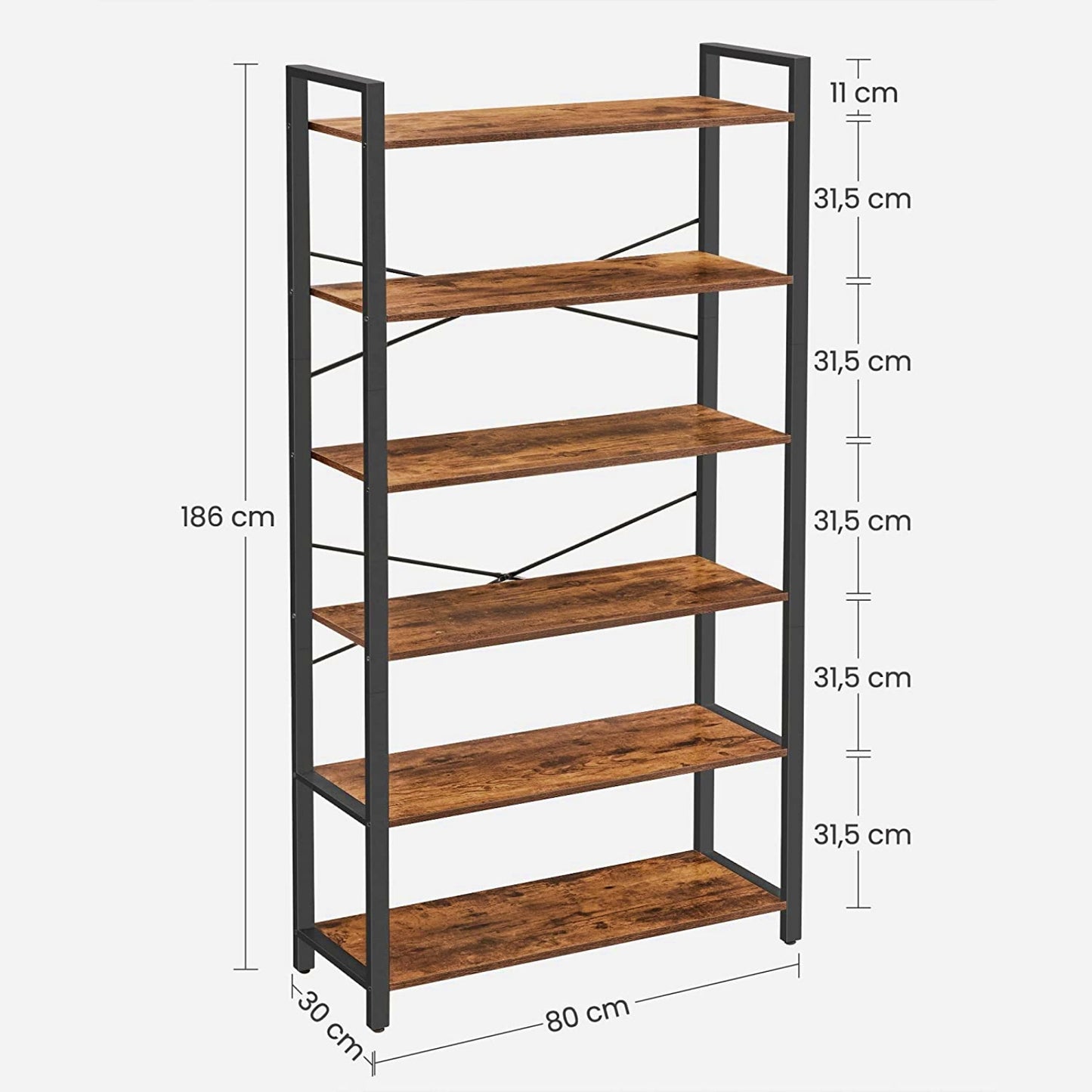 Tall Rustic Bookcase Industrial Shelving Unit Lounge Display Storage Cabinet