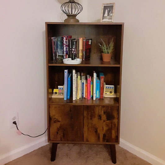 Retro Storage Unit Wood Scandinavian Display Cabinet Living Room Tall Sideboard Rustic Boookcase