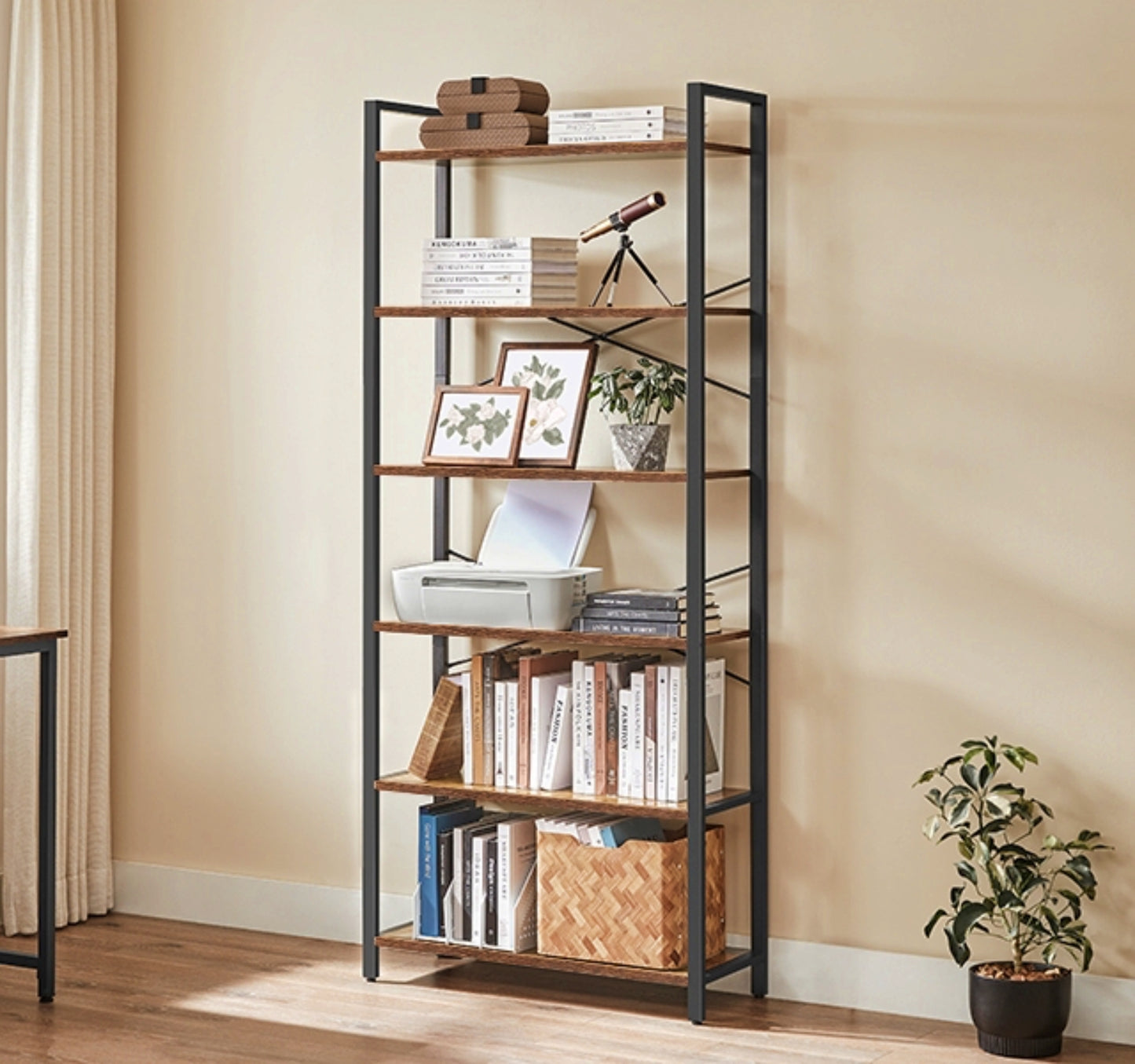 Tall Rustic Bookcase Industrial Shelving Unit Lounge Display Storage Cabinet