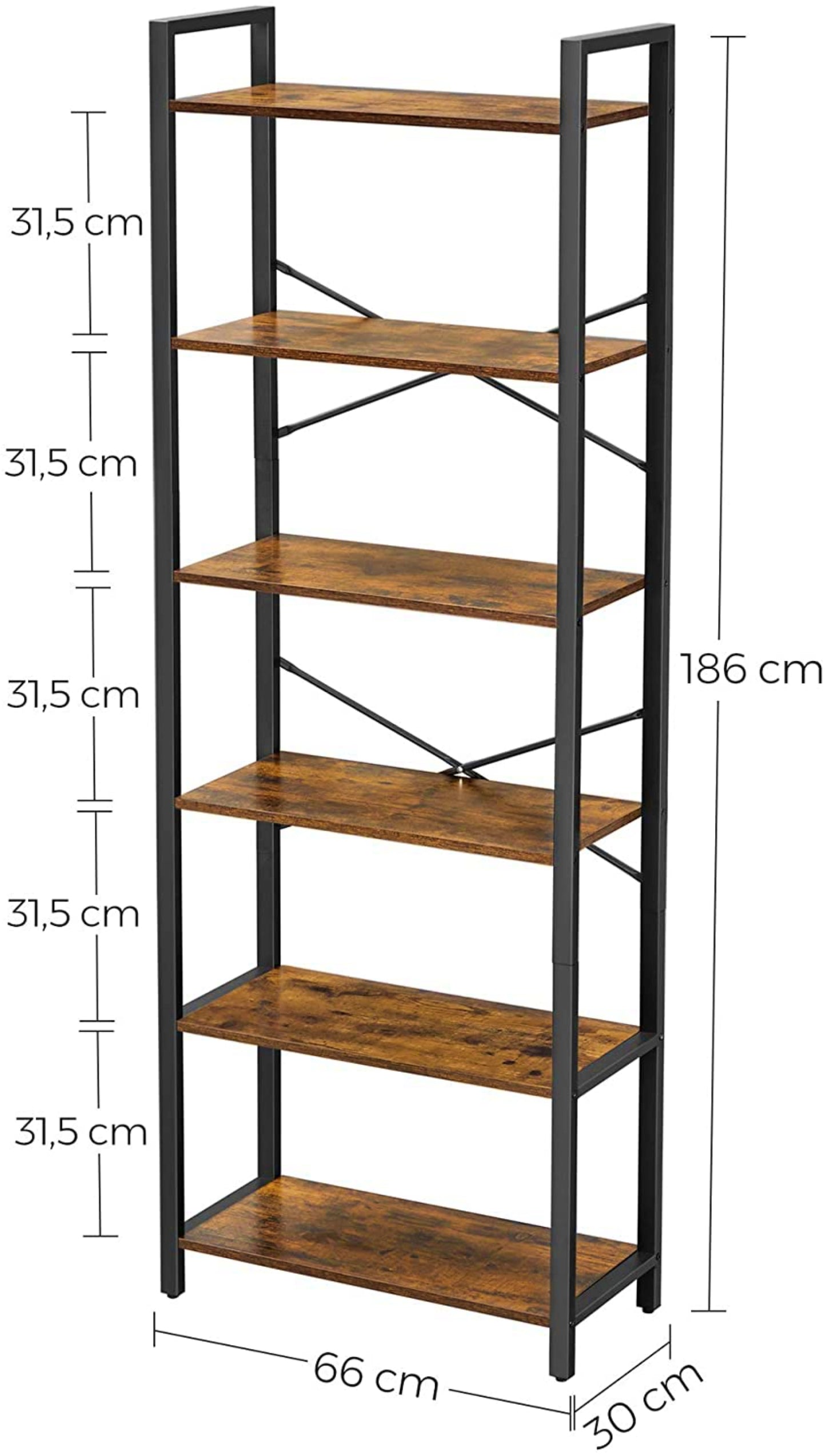 Tall Industrial Bookcase Rustic Shelving Unit Lounge Display Storage Cabinet