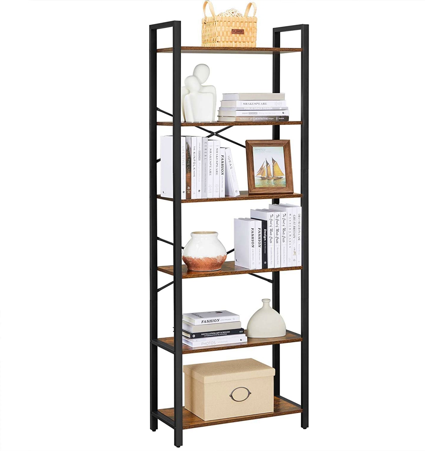 Tall Industrial Bookcase Rustic Shelving Unit Lounge Display Storage Cabinet