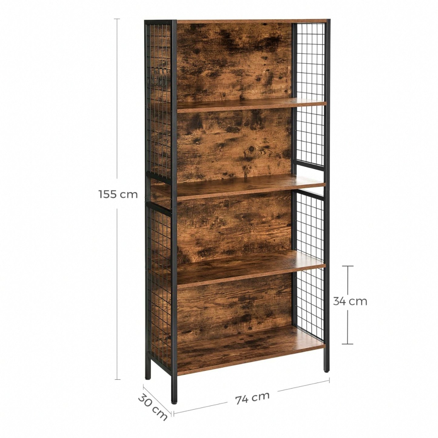 Industrial Shelving Unit Vintage Bookcase Wood Metal Mesh Display Cabinet Home Office Bookshelf