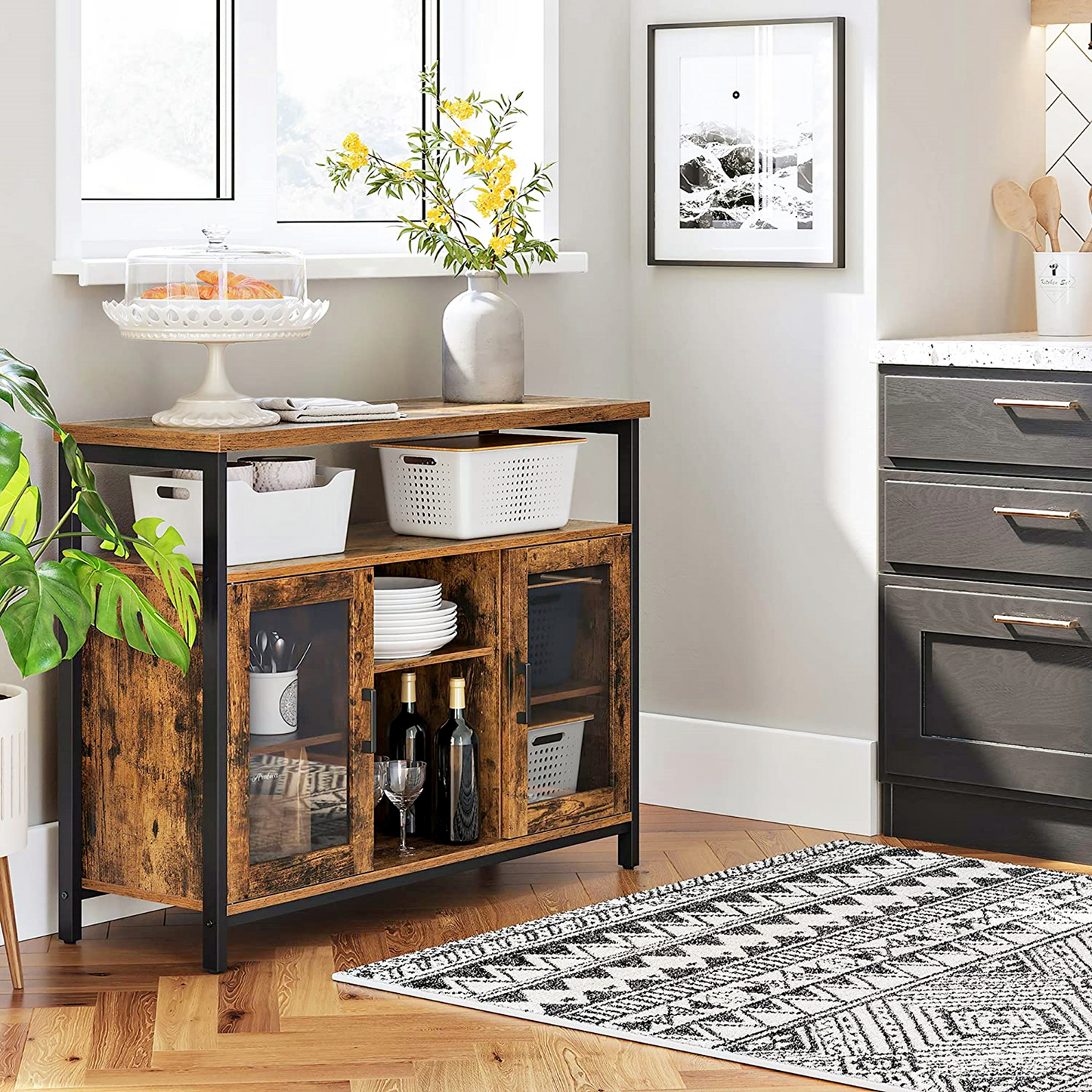 Industrial Narrow Sideboard Rustic Dining Kitchen Storage Cabinet Vintage Hallway Console Table