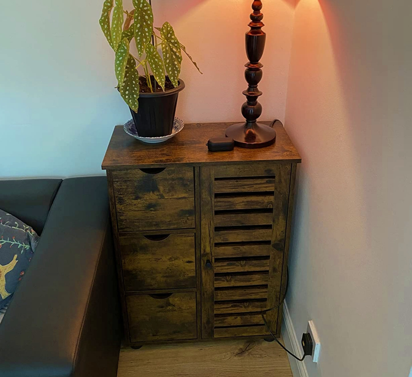 Rustic Bathroom Cabinet Toiletry Storage Sideboard Vintage Brown Hall Cupboard