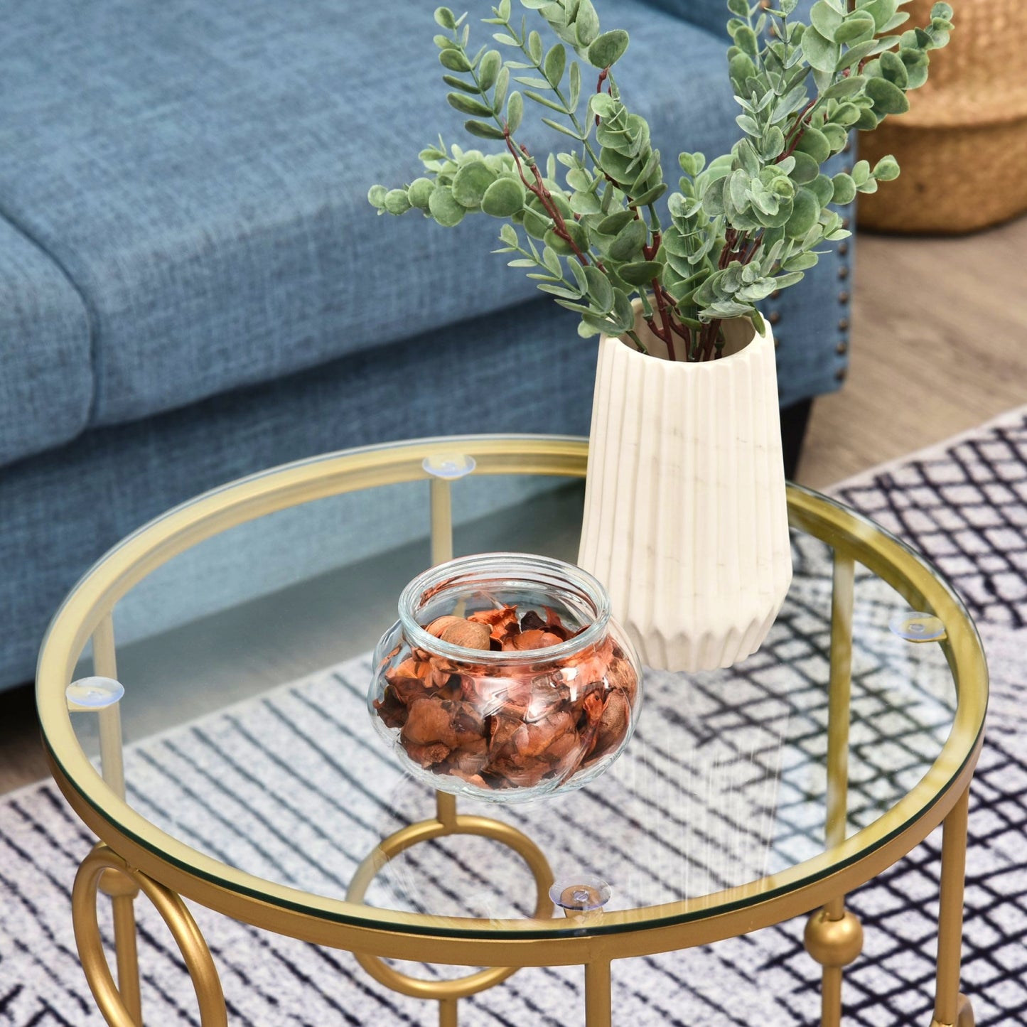 Side Table Set Round Gold Coffee Unit Modern Lounge Sofa End Stand Glass Metal Home Furniture