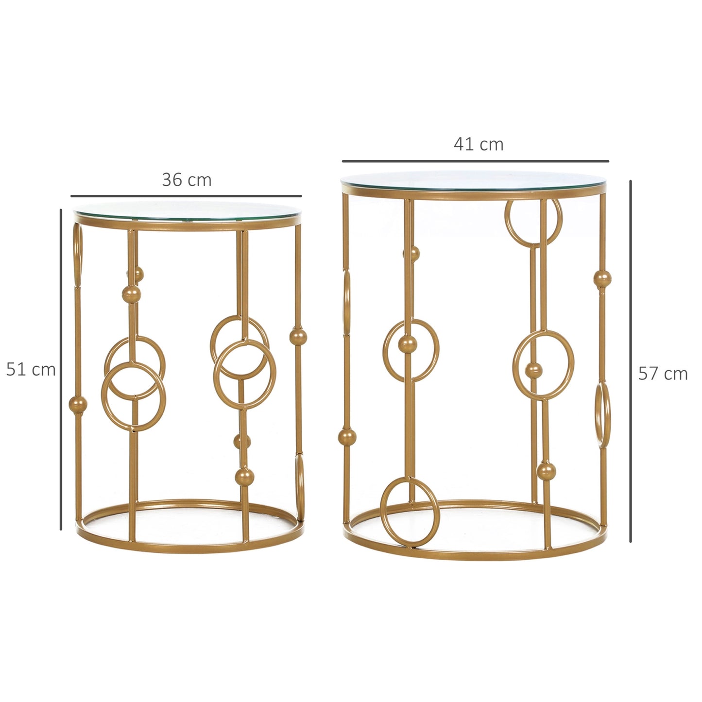 Side Table Set Round Gold Coffee Unit Modern Lounge Sofa End Stand Glass Metal Home Furniture