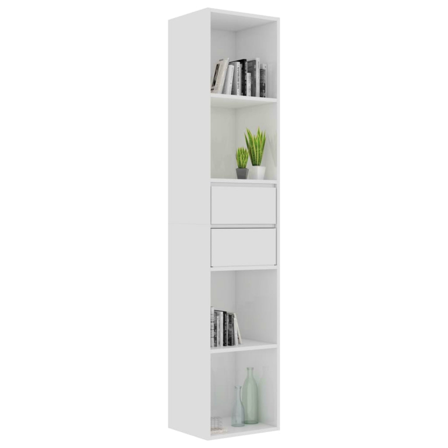 Modern White Bookcase High Gloss Lounge Bookshelf Slim Display Storage Cabinet