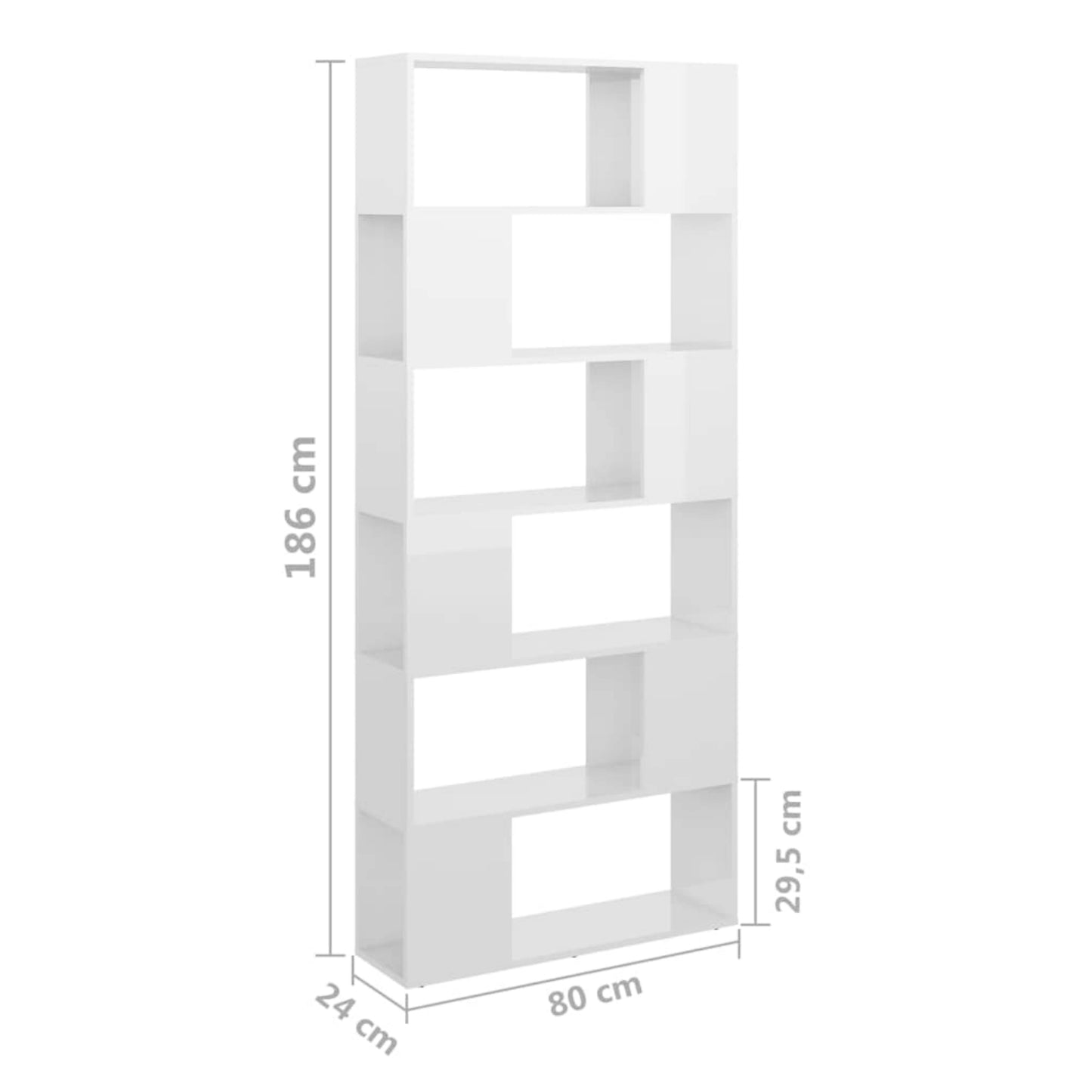 Modern Tall Bookcase White Gloss Storage Cabinet Lounge Display Shelving Unit