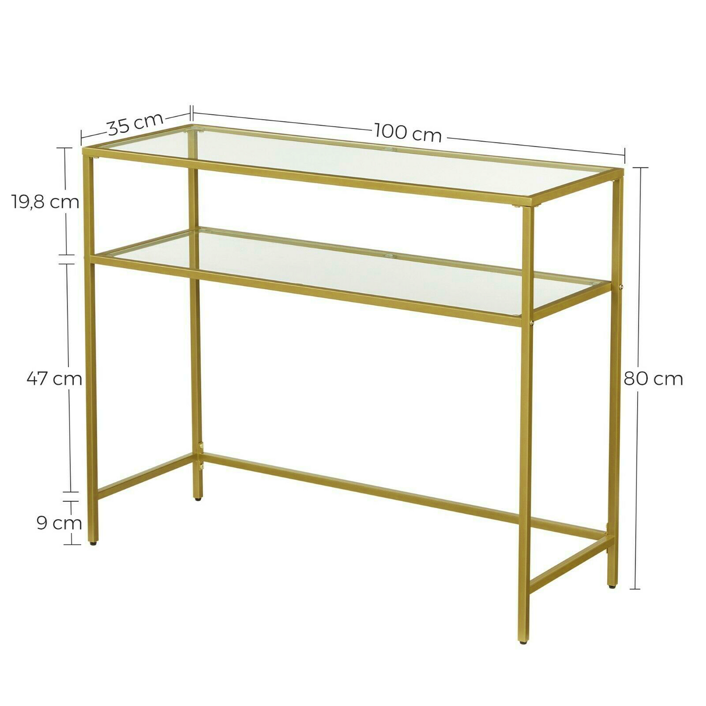 Glass and Gold Metal Console Table Modern Living Room Furniture Slim Hallway Display Unit