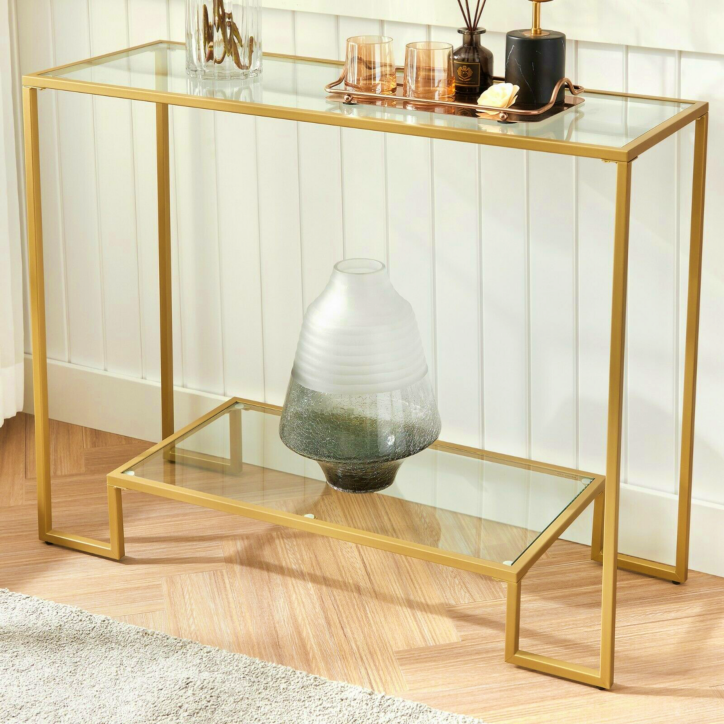 Slim Glass Console Table Modern Hallway Unit Contemporary Living Room Display Sideboard Narrow Sofa End Table