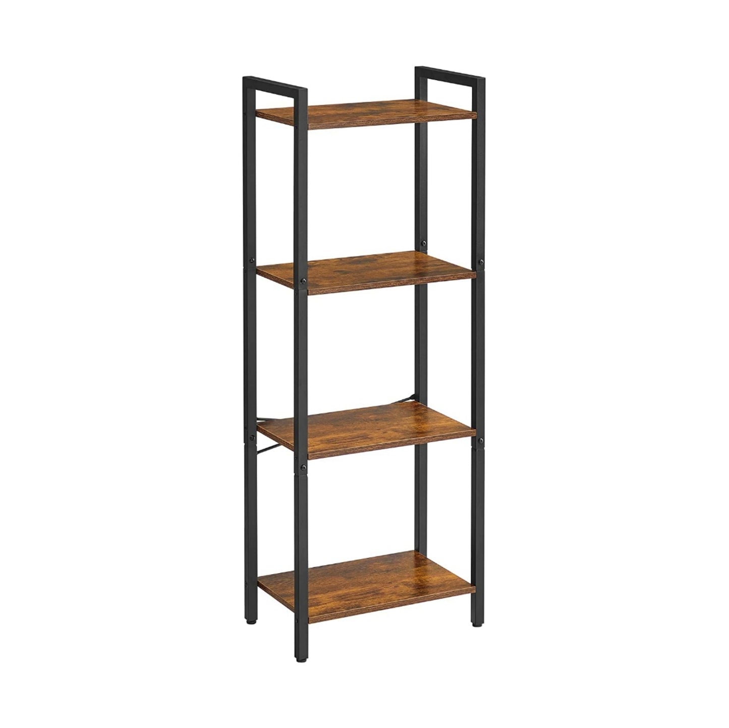 Small Industrial Bookcase Slim Shelving Unit Modern Metal Wood Storage Bookshelf