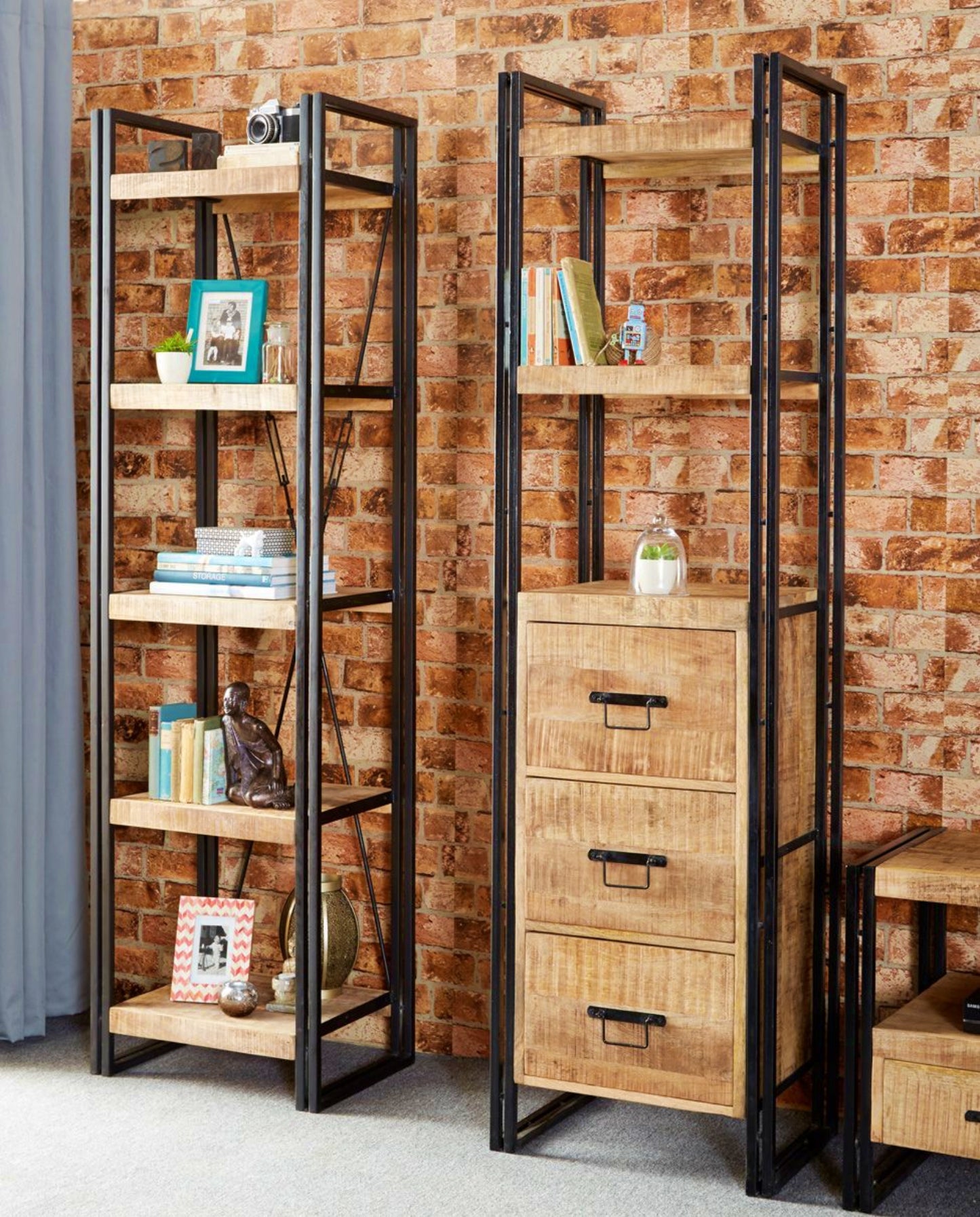 Tall Industrial Bookcase Vintage Wooden Shelving Cabinet Rustic Lounge Storage Unit