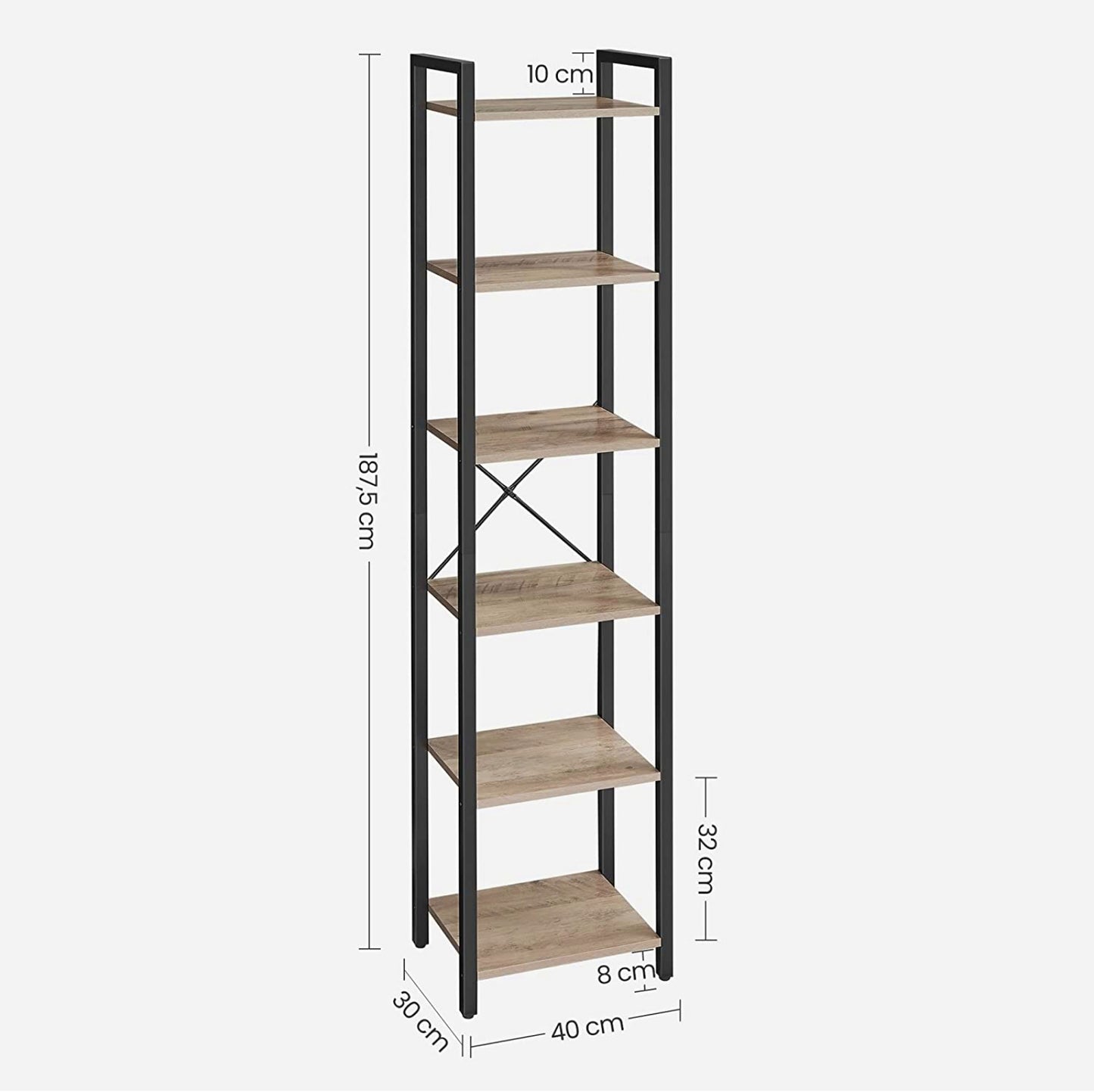 Modern Tall Bookcase Industrial Slim Shelving Unit Rustic Home Display Cabinet