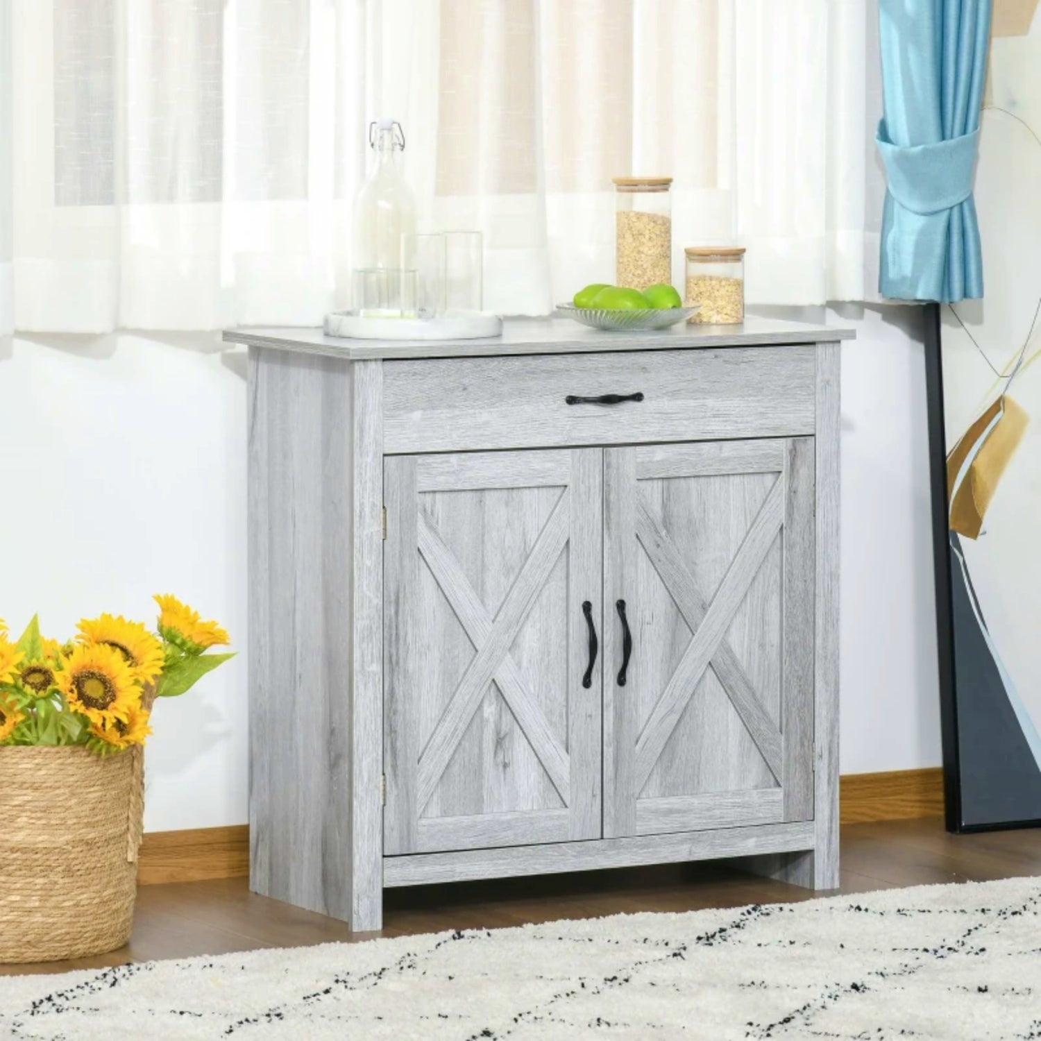 Rustic Storage Cabinet Vintage Grey Kitchen Wine Sideboard Home