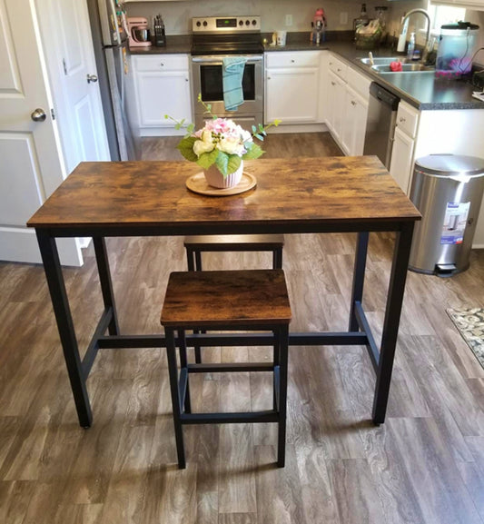 Industrial Bar Set Vintage Kitchen Breakfast Tall Table with Stools Rustic Dining Coffee Furniture 