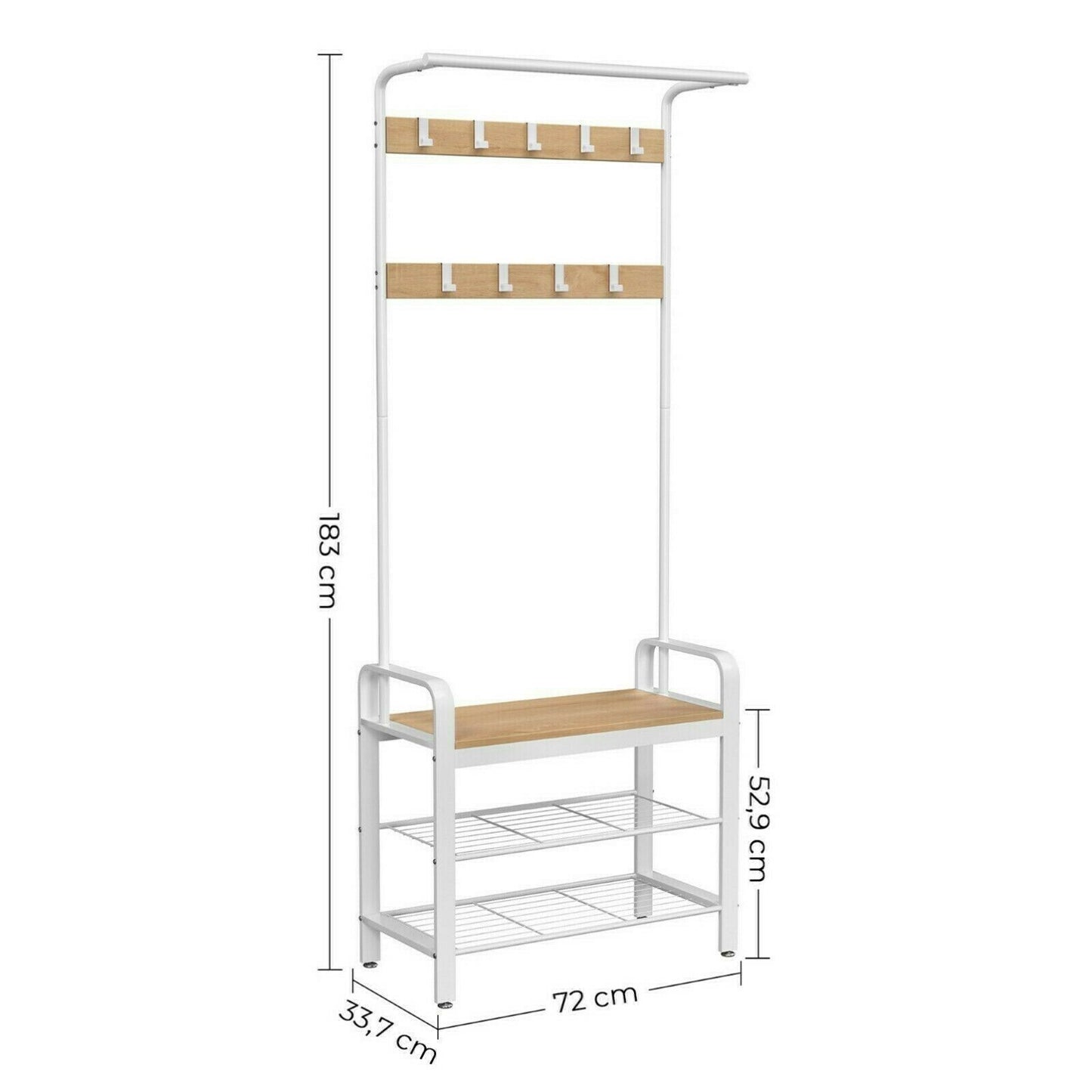 White Coat Stand Metal Tall Clothes Rack Modern Hallway Storage Unit Shoe Bench