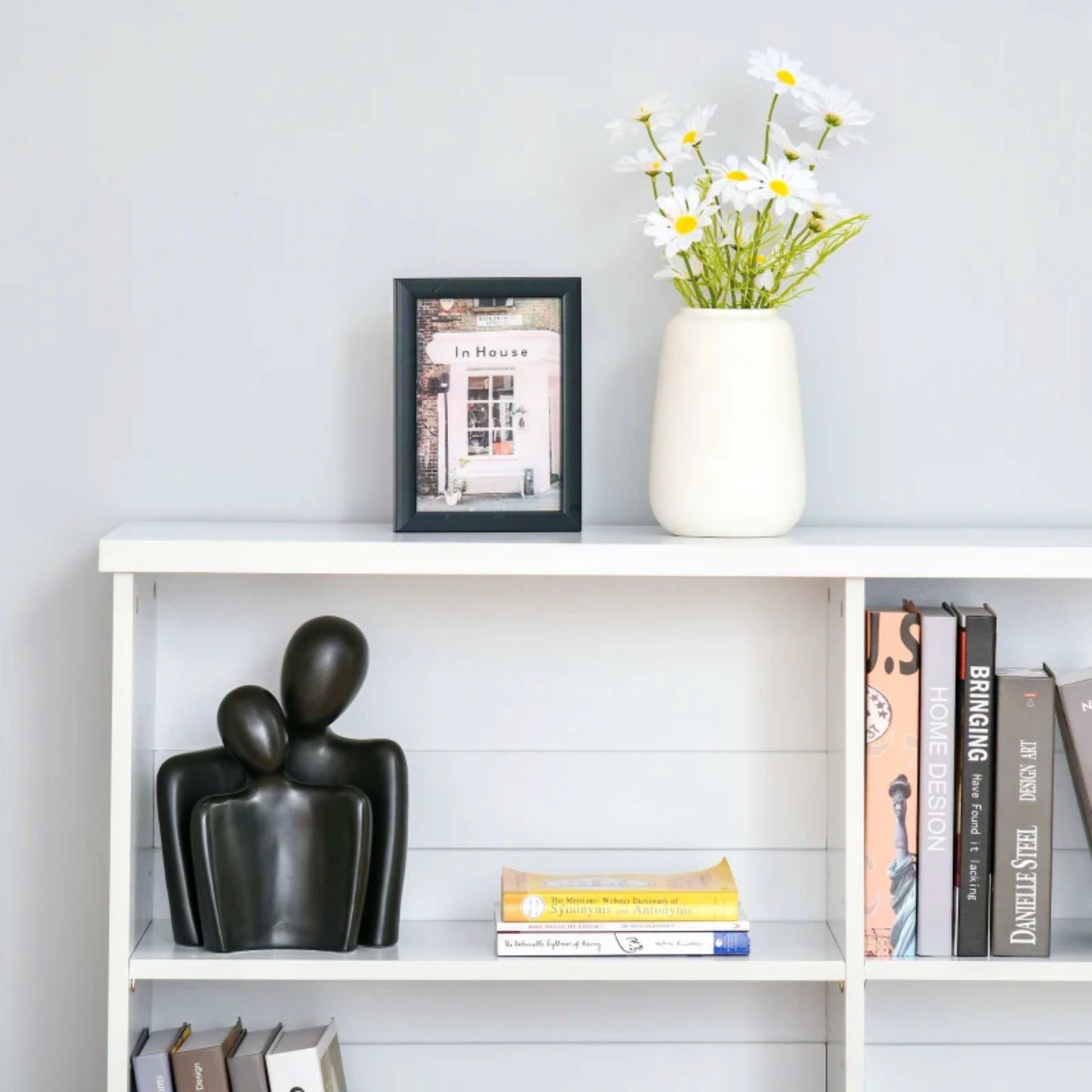 Modern Low Bookcase White Storage Unit Living Room Office Bookshelf Contemporary Console