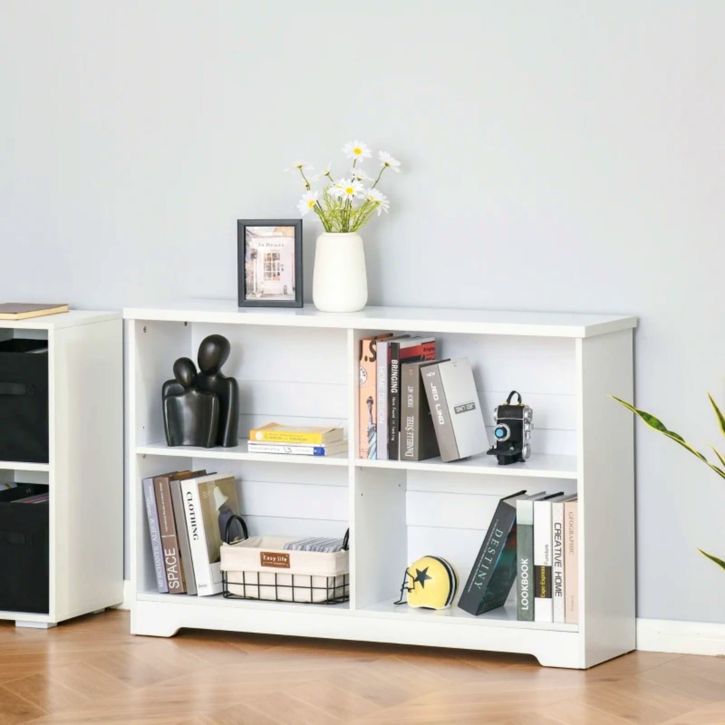 Modern Low Bookcase White Storage Unit Living Room Office Bookshelf Contemporary Console