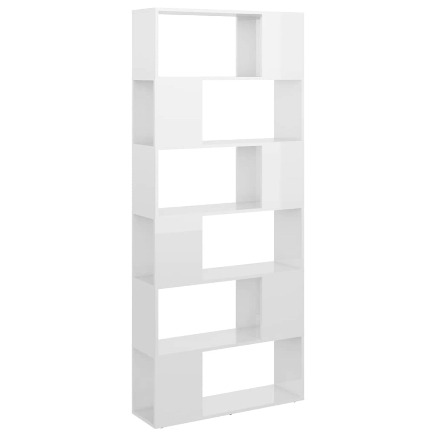 Modern Tall Bookcase White Gloss Storage Cabinet Lounge Display Shelving Unit