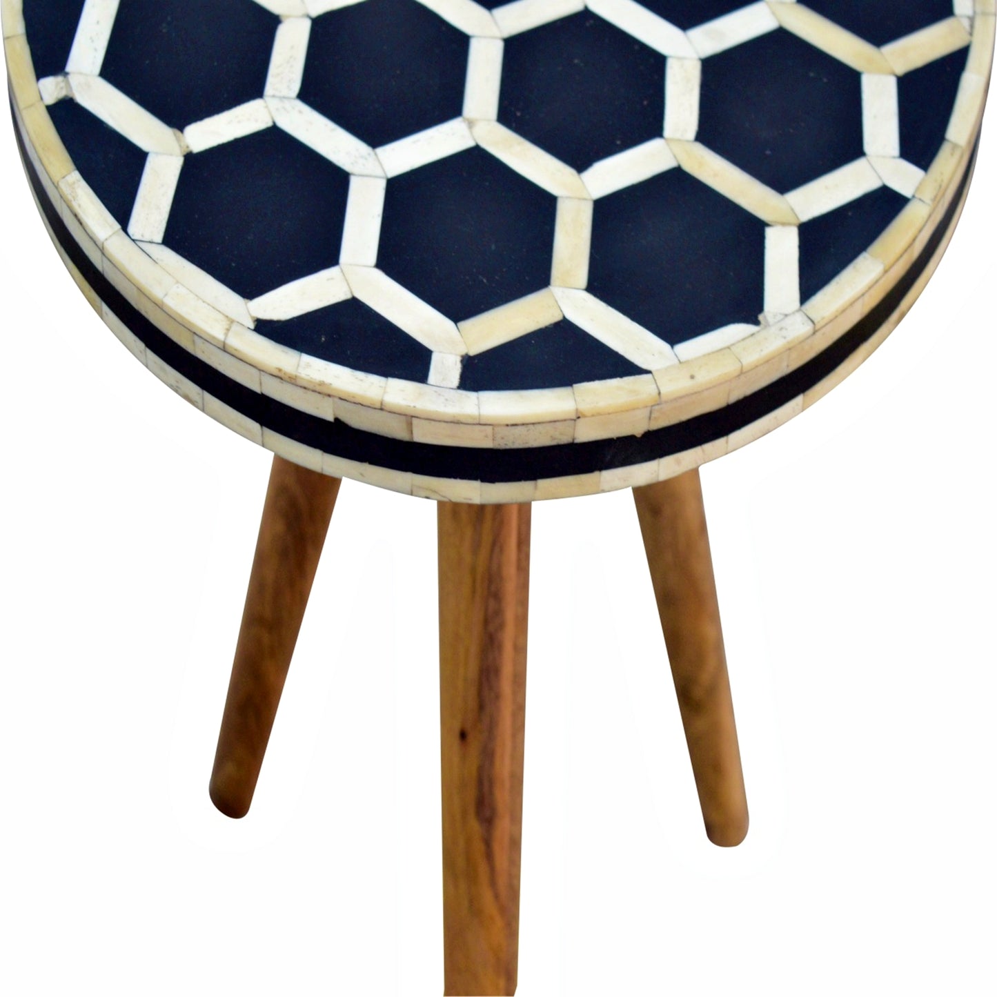 Bone Inlay Side Table Ethnic Round End Unit Retro Lounge Sofa Coffee Snack Stand