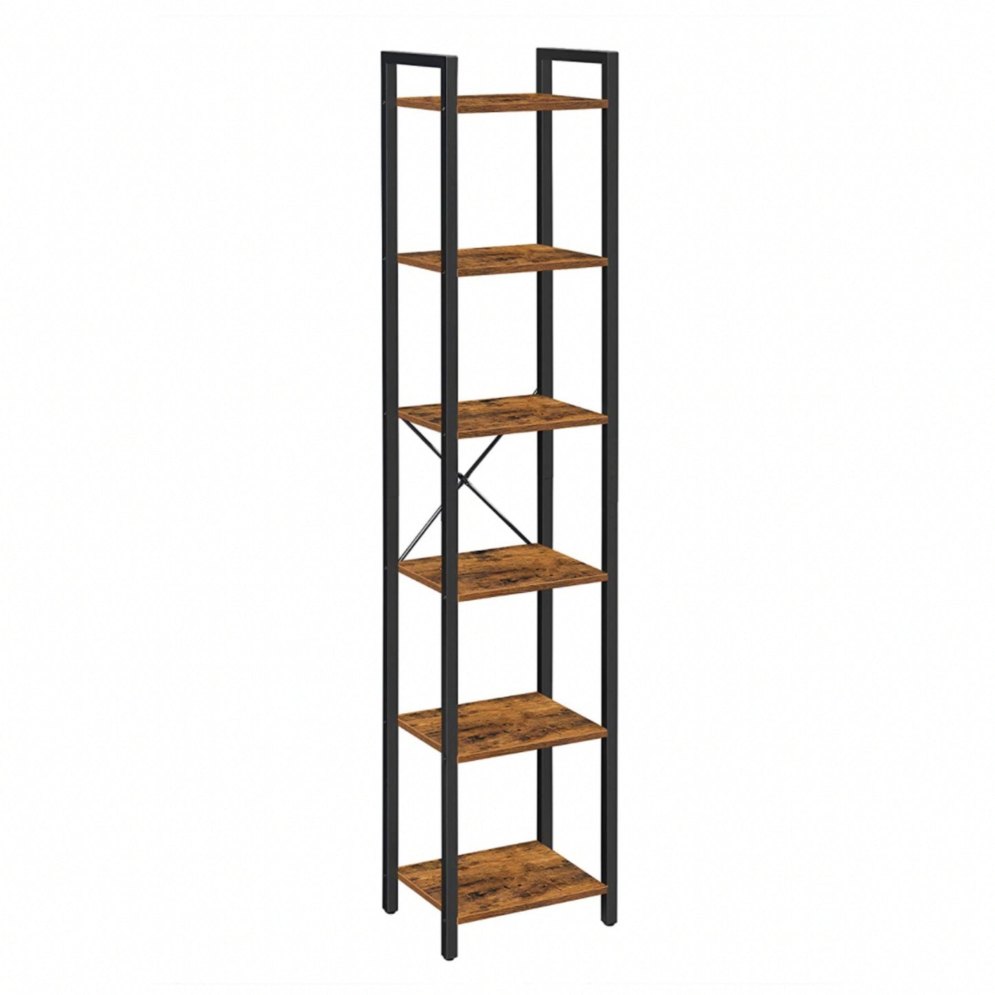 Industrial Tall Bookcase Vintage Slim Shelving Unit Rustic Home Display Cabinet