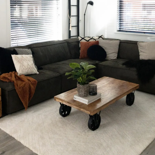 Vintage Coffee Table Solid Wood Industrial Living Room Console With Metal Wheels Sofa Tee Drinks Trolley Handmade Home Furniture