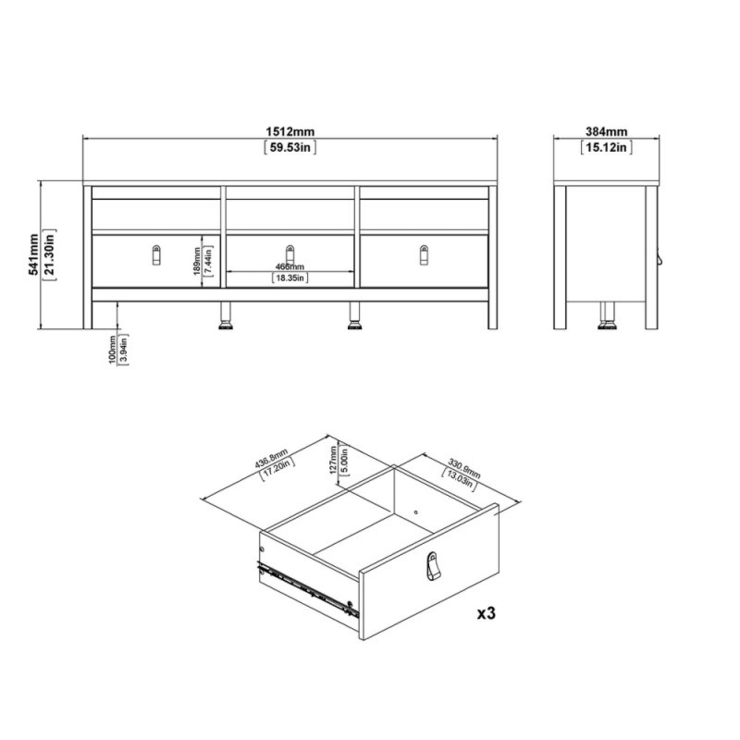 Large TV Stand Modern White Media Cabinet Living Room Drawer Unit Low Sideboard